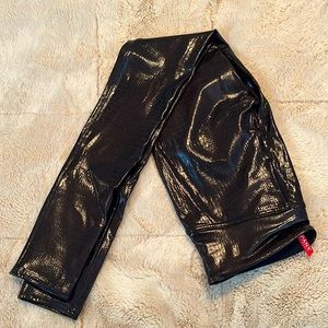Spanx leather leggings in a black/brown croc embossed print.